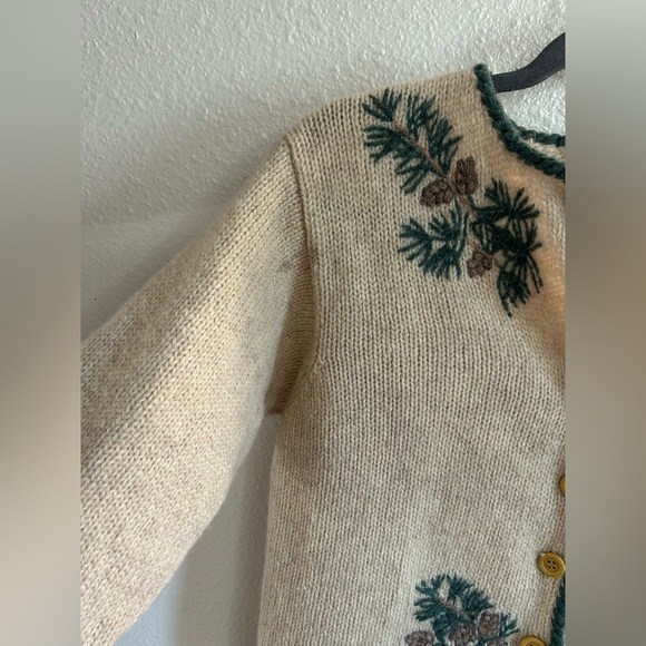 Vintage Orvis Wool Pine Foliage Embroidered Sweater Cardigan Womens S - Picture 5 of 9